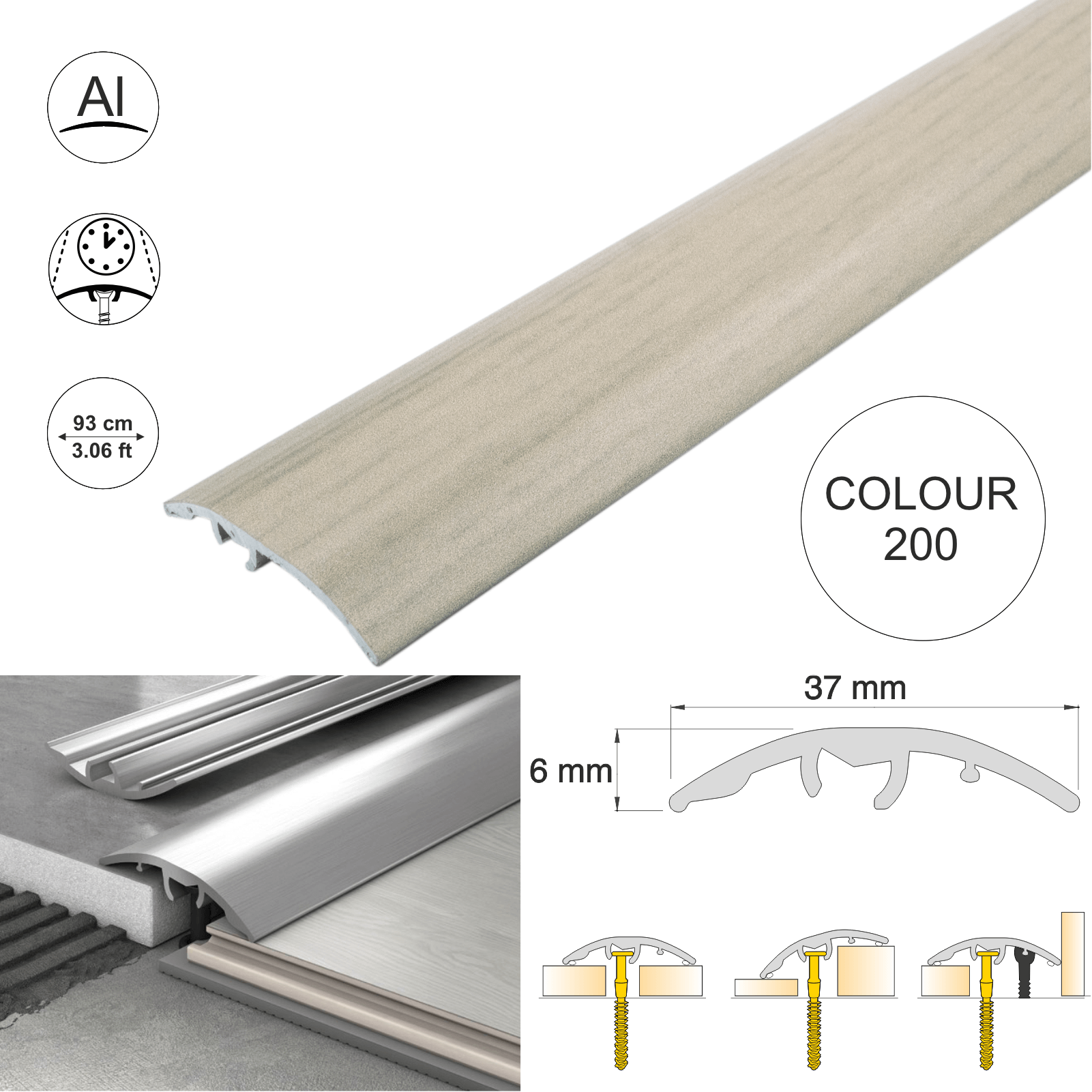 Aluminium Door Threshold Strip 37mm 4-in-1 Multi-Purpose Floor Trim S16K