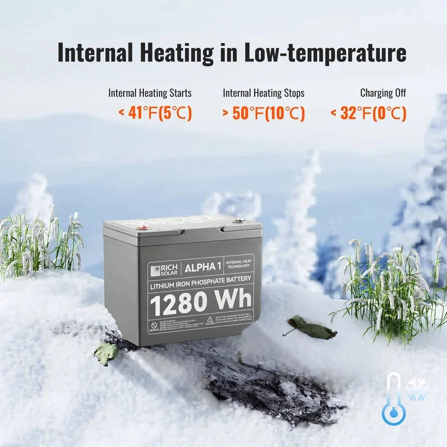 Rich Solar 12V 100Ah LiFePO4 Lithium Iron Phosphate Battery w/ Internal Heating and Bluetooth Function