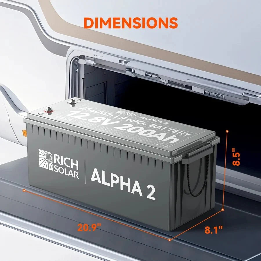 Rich Solar Alpha 2 12V 200Ah LiFePO4 Lithium Iron Phosphate Battery w/ Internal Heating and Bluetooth Function