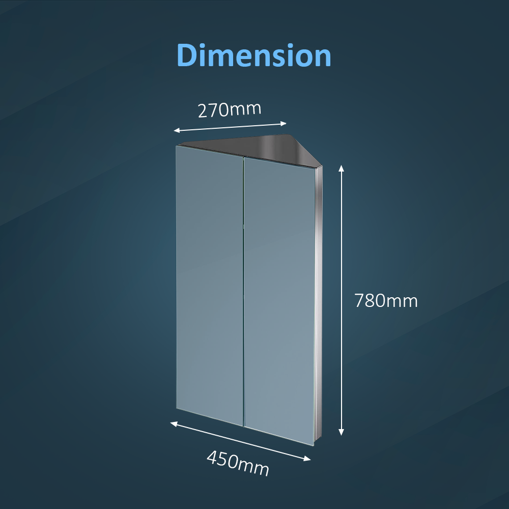 Storvue 2 Door Corner Non Illuminated Mirror Cabinet - 780mm x 450mm