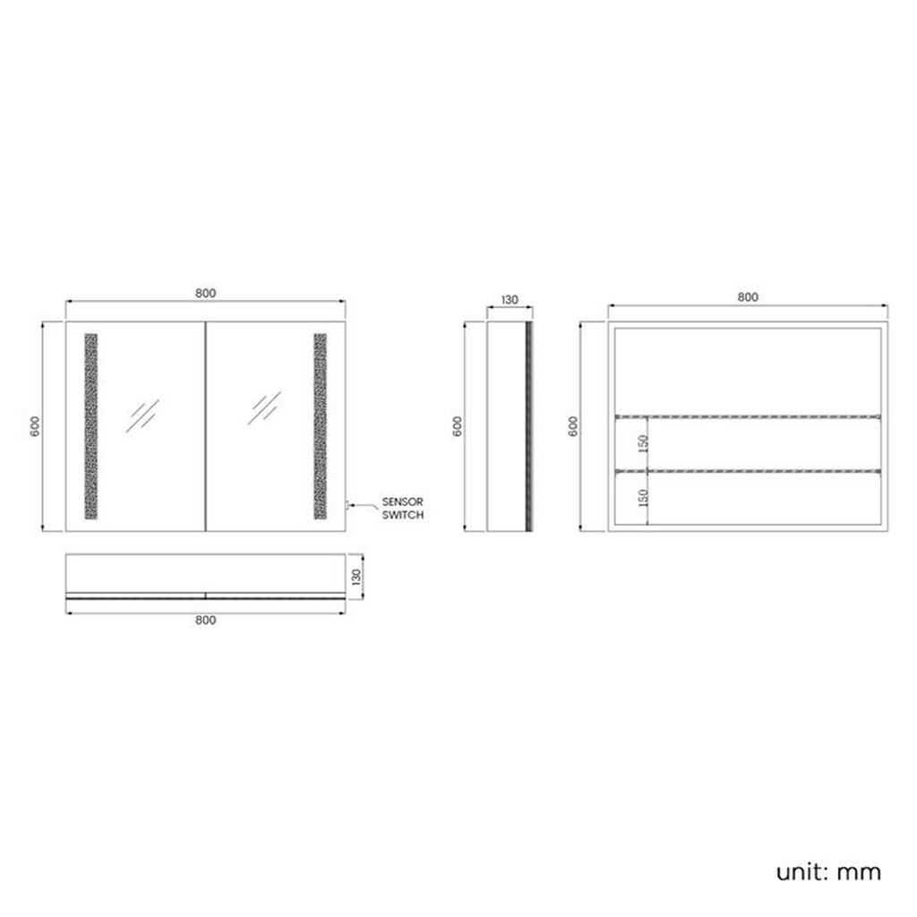 Astrid  2 Door LED Illuminated Mirror Cabinet - 800mm x 600mm