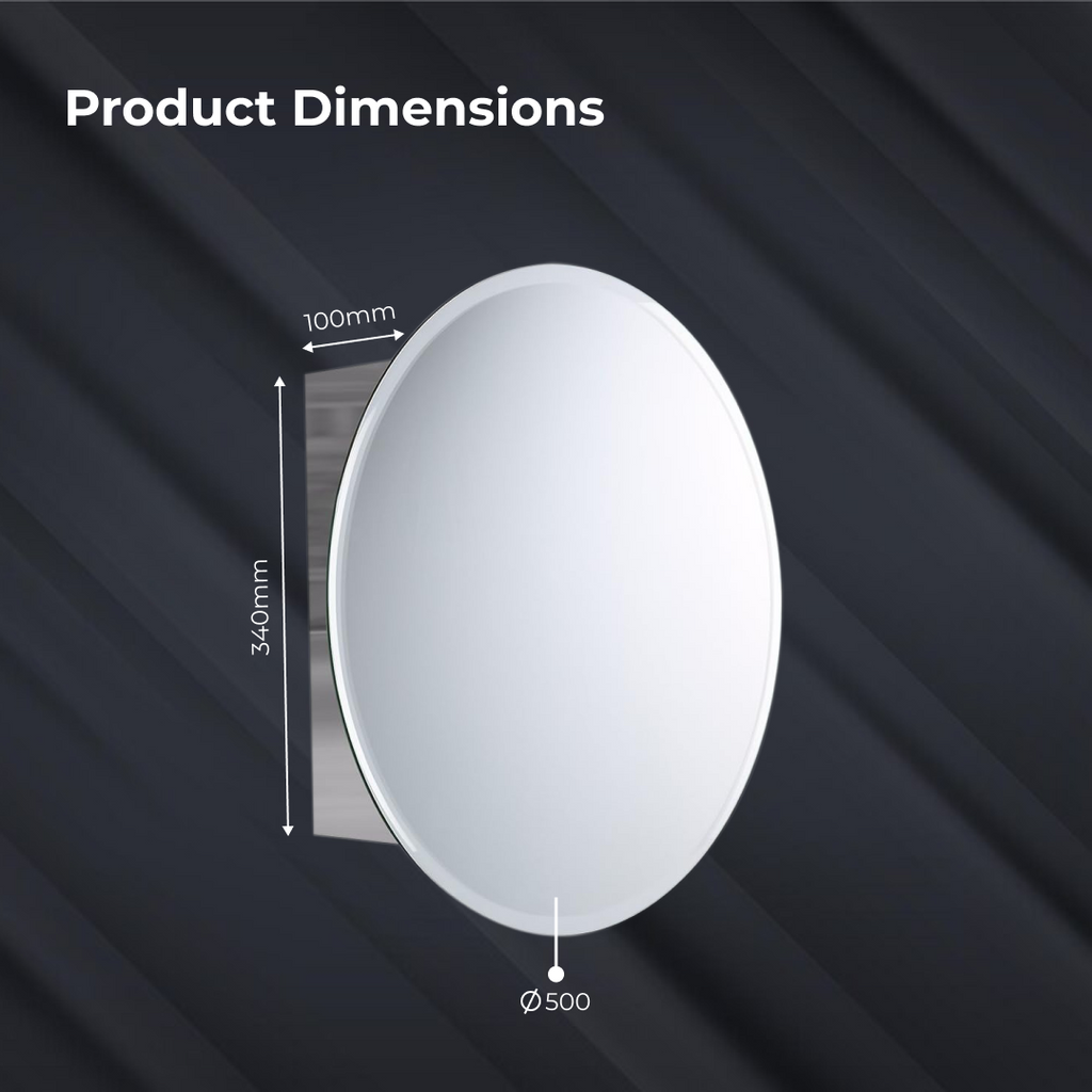 Stockholm 1 Door Round Non Illuminated Mirror Cabinet - 500mm x 500mm