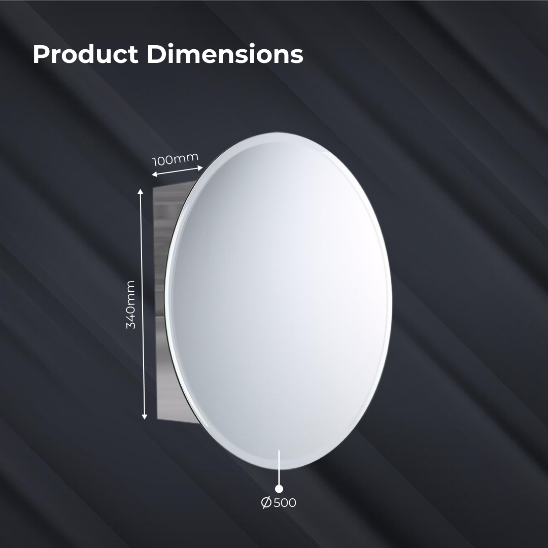 Stockholm 1 Door Round Non Illuminated Mirror Cabinet - 500mm x 500mm
