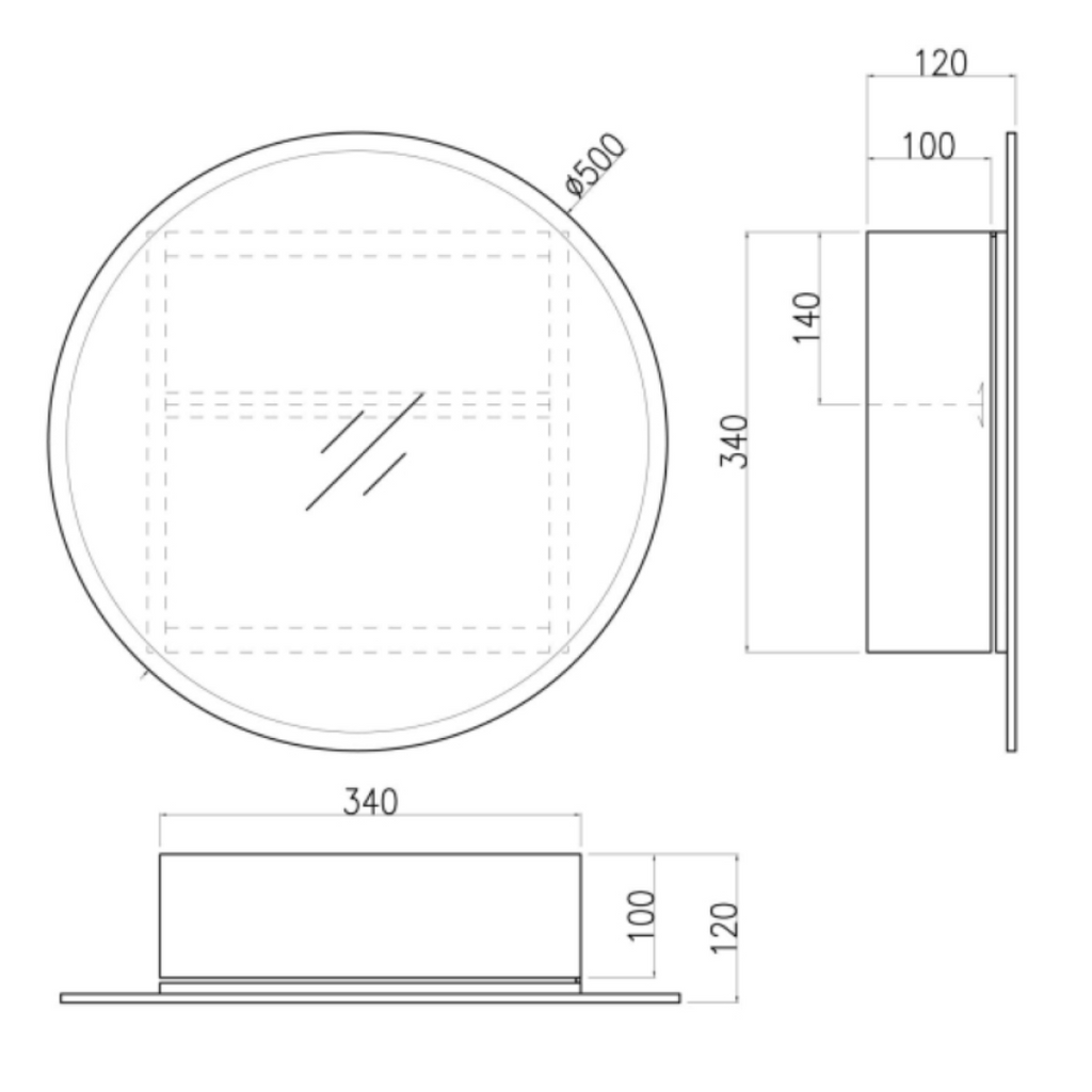 Stockholm 1 Door Round Non Illuminated Mirror Cabinet - 500mm x 500mm