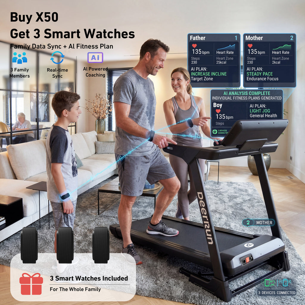 DeerRun X50 18% Auto Incline Big Screen AI Coach Smart Treadmill | 12.5 mph, 400 lbs Capacity