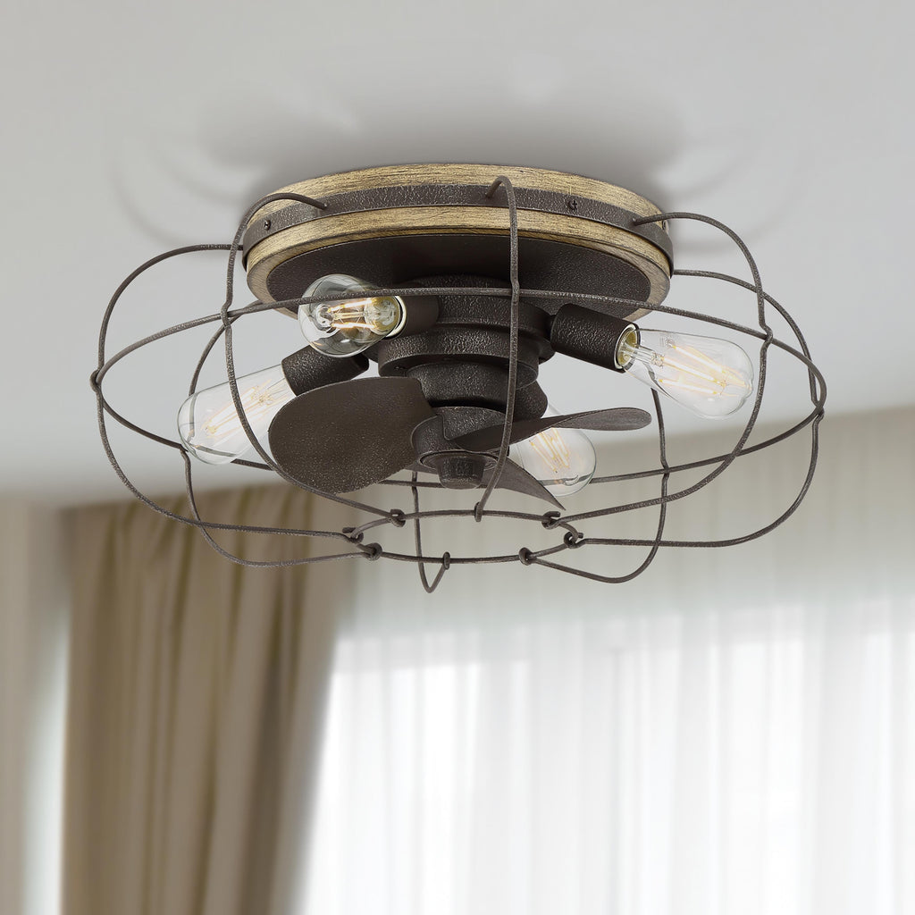 JAXON® 22" Flush Mount Caged Ceiling Fan - Charred Iron