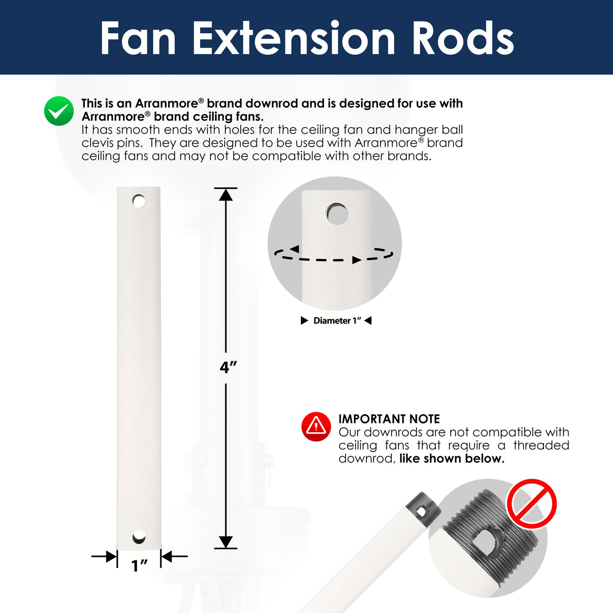 Steel Fandelier Downrod | Matte White