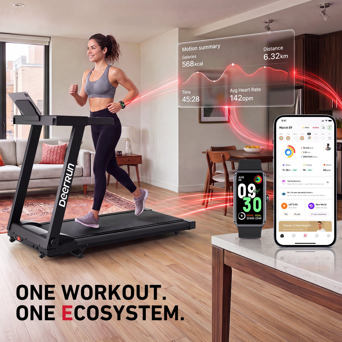 DeerRun A1 Pro Smart Foldable Treadmill with AI Coach