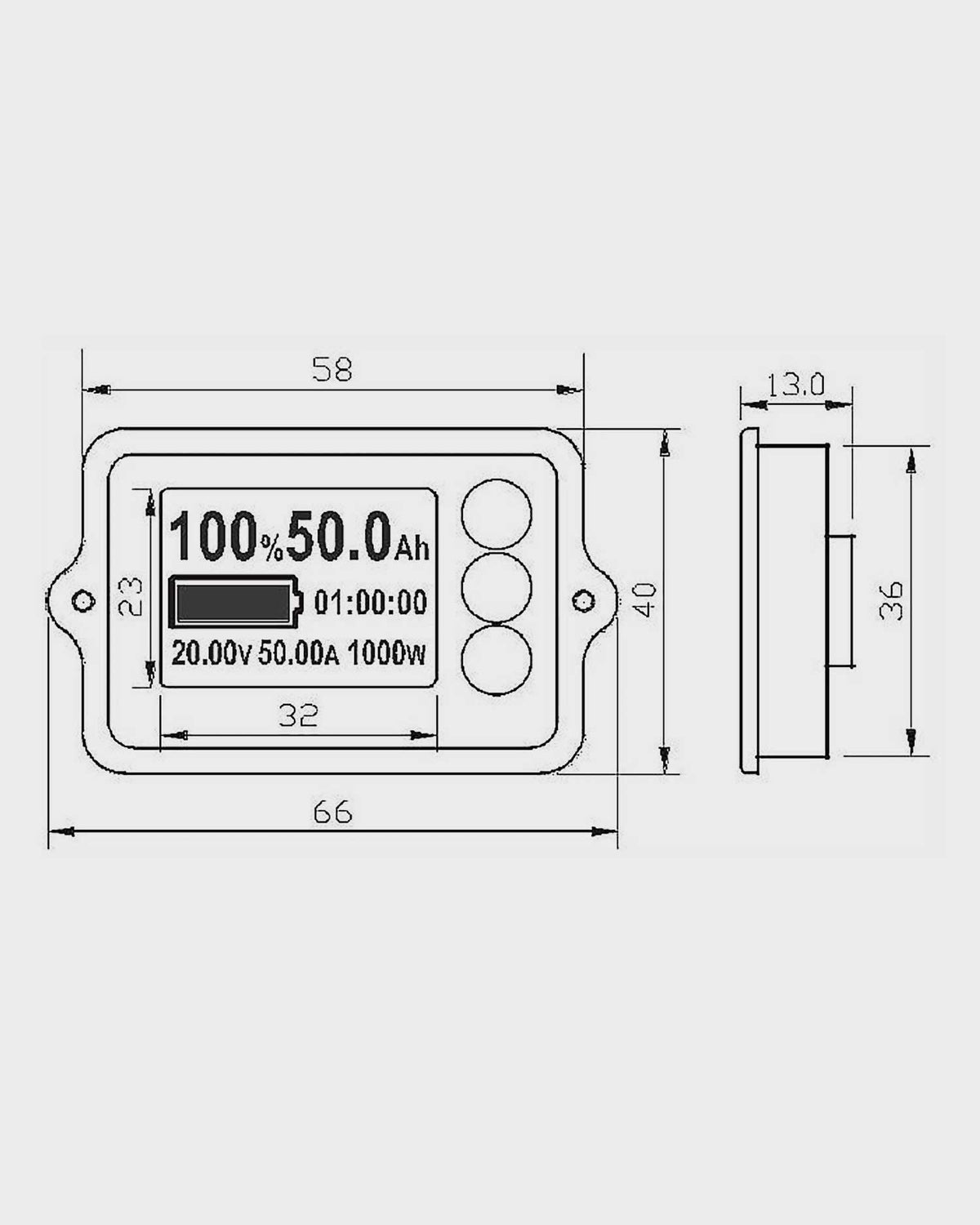 Amptron 100A Coulometer Battery Monitor with Shunt