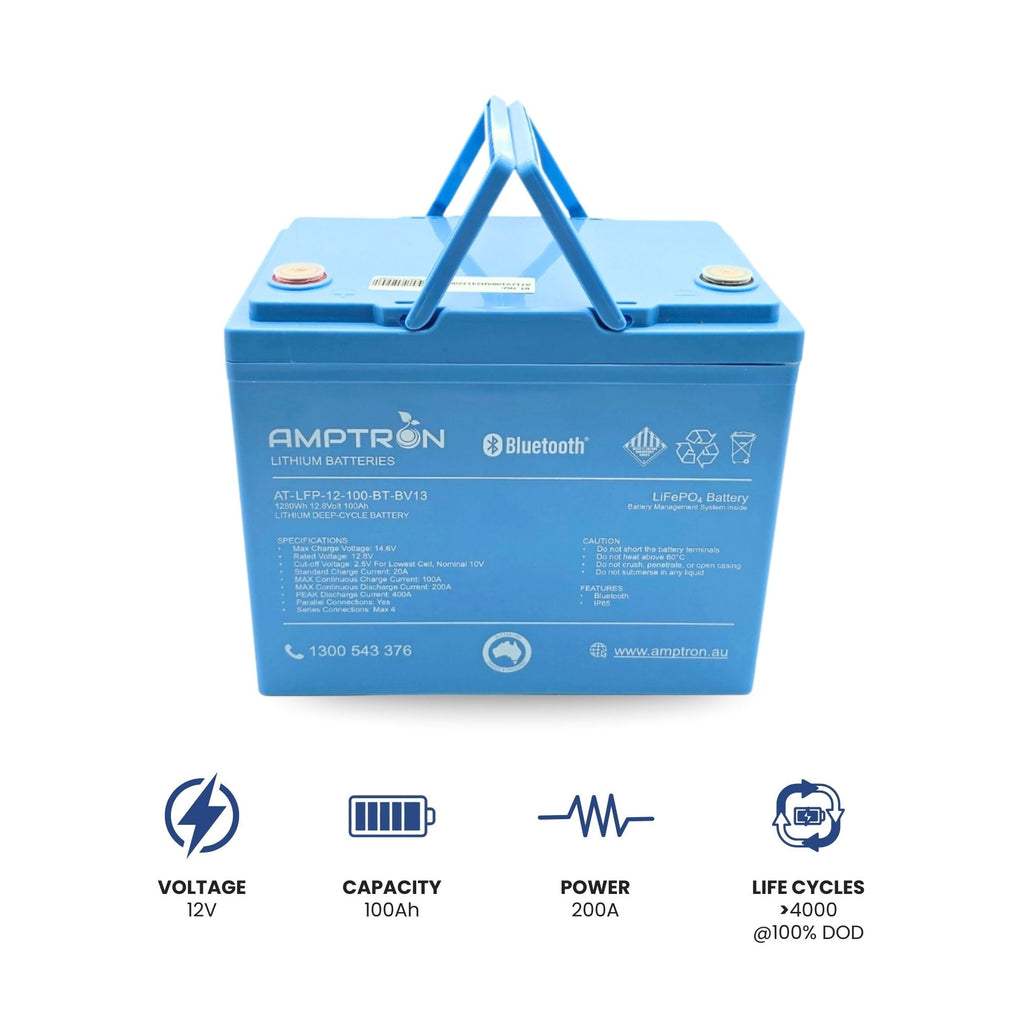 Amptron 12V 100Ah Extra Compact Lithium LifePO4 Battery with Bluetooth