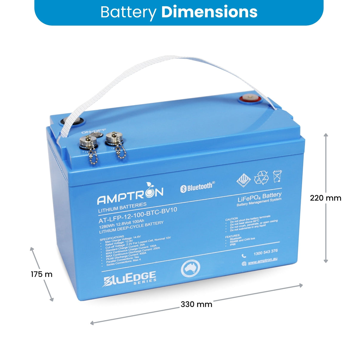 Amptron BluEdge 12V 100Ah Smart Lithium LiFePO4 Battery 1,280Wh