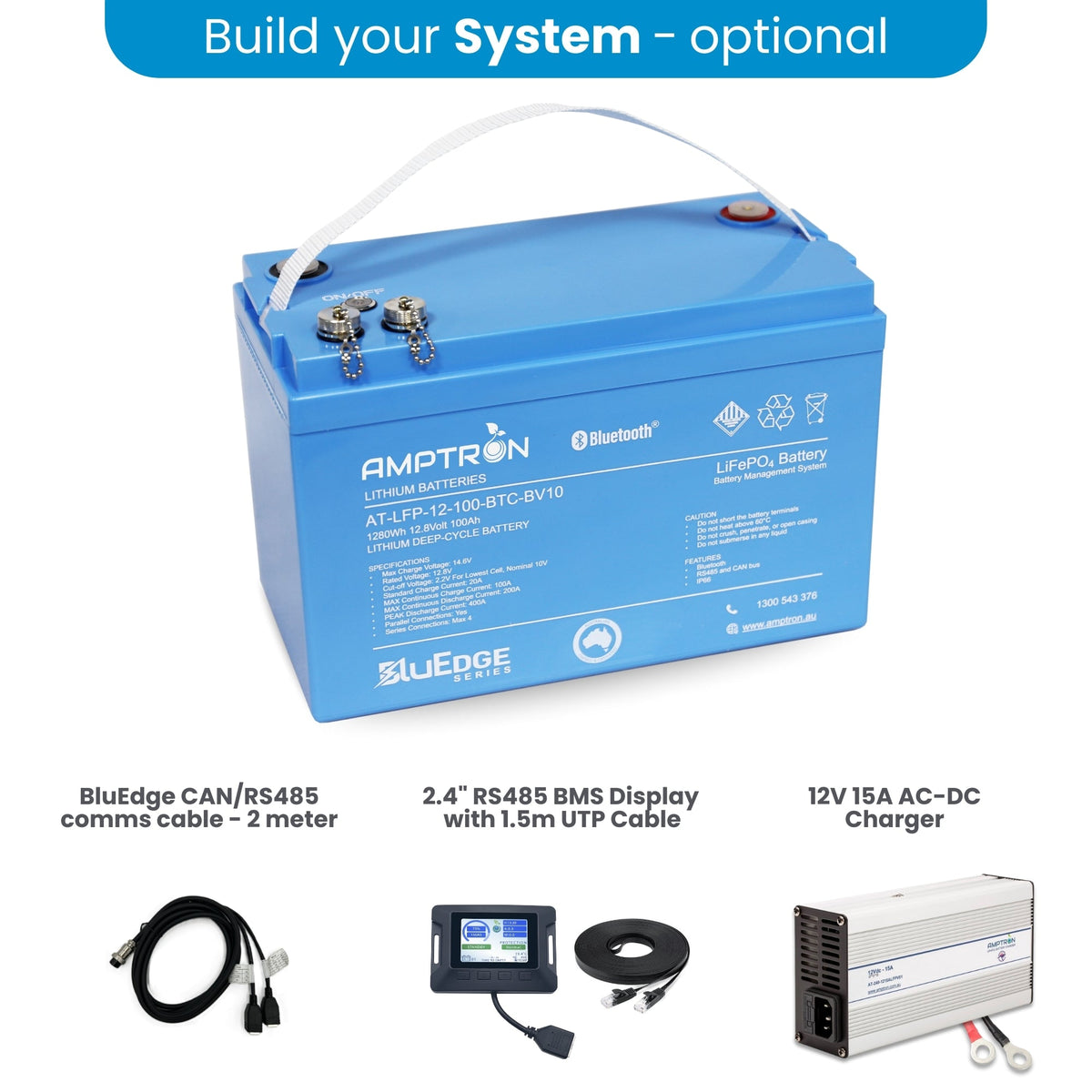 Amptron BluEdge 12V 100Ah Smart Lithium LiFePO4 Battery 1,280Wh