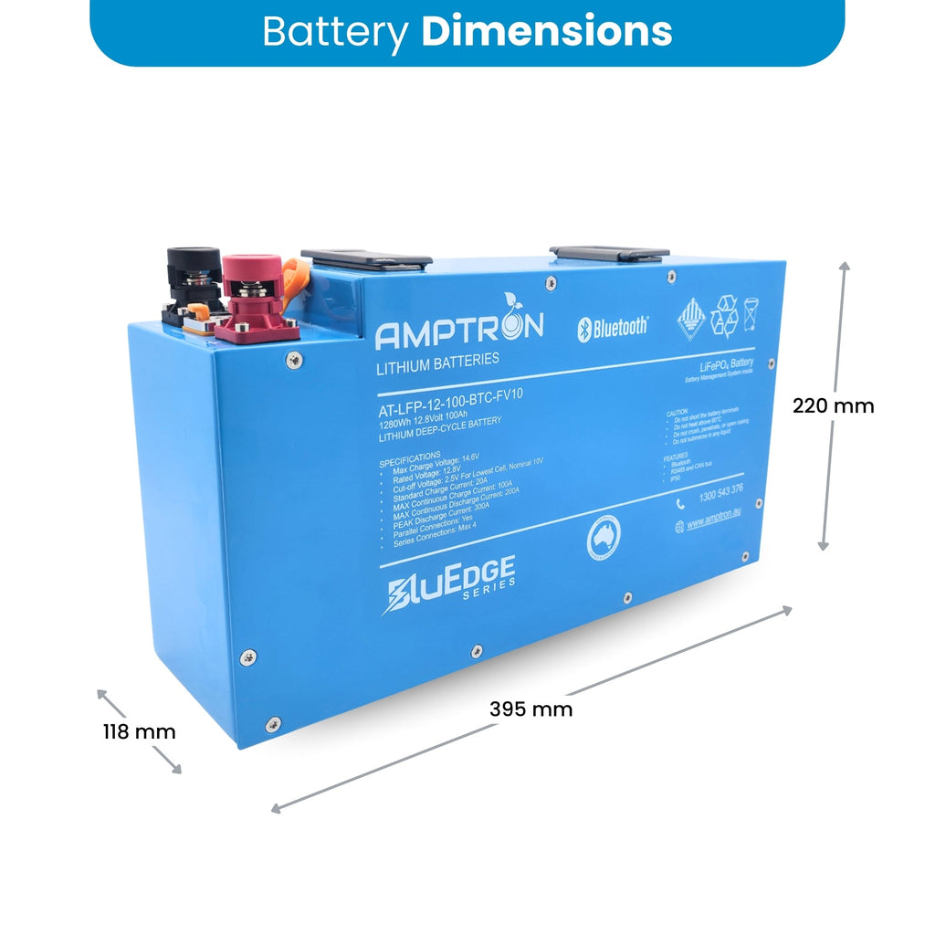 Amptron BluEdge 12V 100Ah Slimline Lithium LiFePO4 Battery 1,280Wh