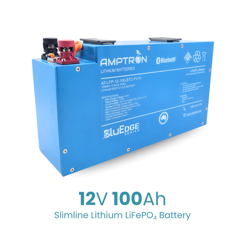 Amptron BluEdge 12V 100Ah Slimline Lithium LiFePO4 Battery 1,280Wh
