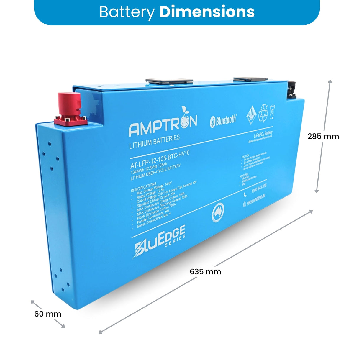 Amptron BluEdge 12V 105Ah Lithium LiFePO4 Aluminium Blade Battery 1,344Wh