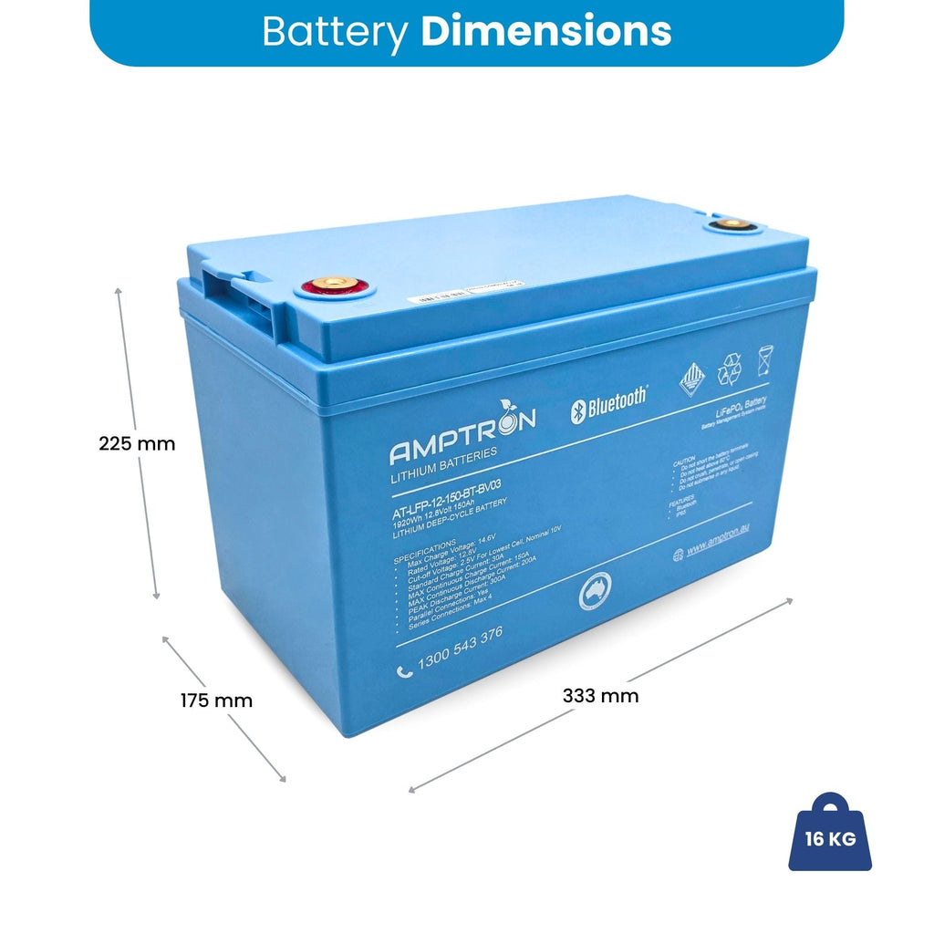 Amptron® 12V 150Ah LiFePO4 Deep Cycle Battery with Bluetooth - 1920Wh | BCI Group 31