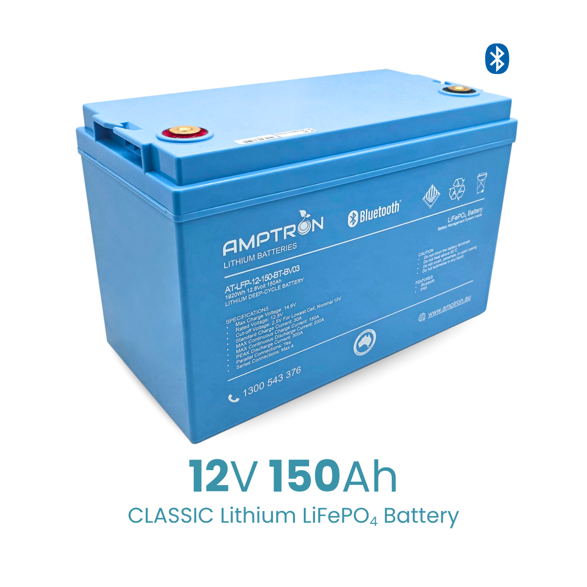 Amptron® 12V 150Ah LiFePO4 Deep Cycle Battery with Bluetooth - 1920Wh | BCI Group 31