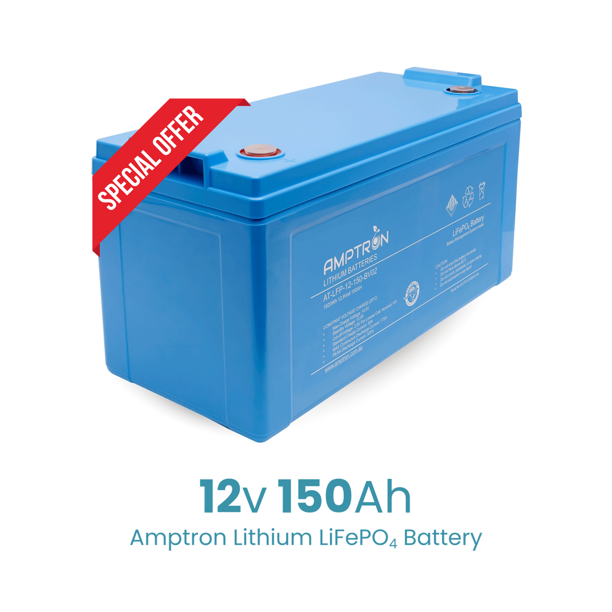 Amptron 12V 150Ah 175A IP65 Lithium LiFePO4 Battery