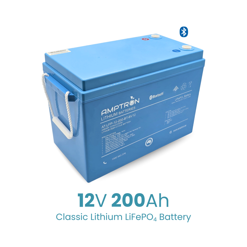 Amptron® 12V 200Ah LiFePO4 Deep Cycle Battery with Bluetooth - 2,560Wh