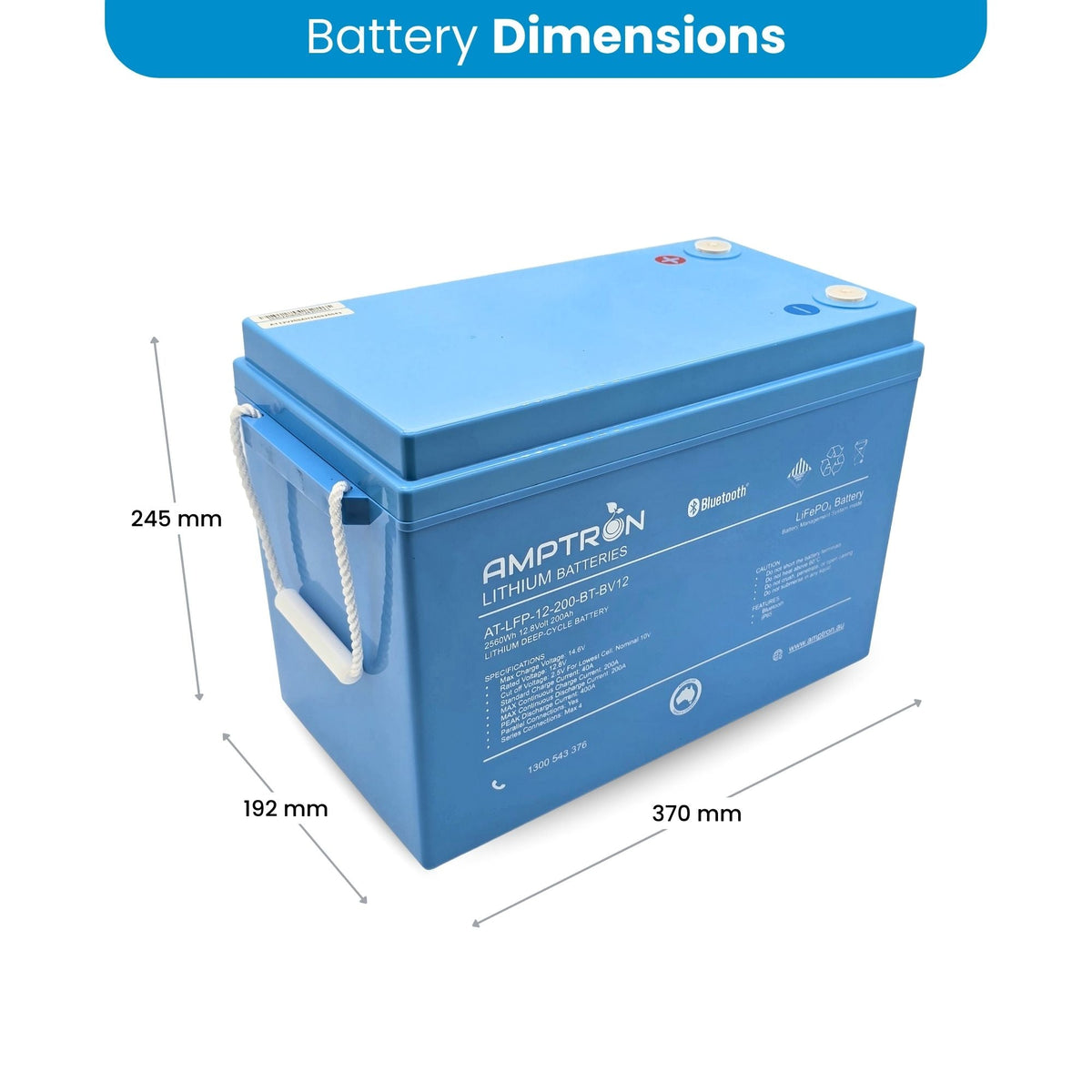 Amptron® 12V 200Ah LiFePO4 Deep Cycle Battery with Bluetooth - 2,560Wh