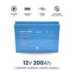 Amptron® 12V 200Ah LiFePO4 Deep Cycle Battery with Bluetooth - 2,560Wh