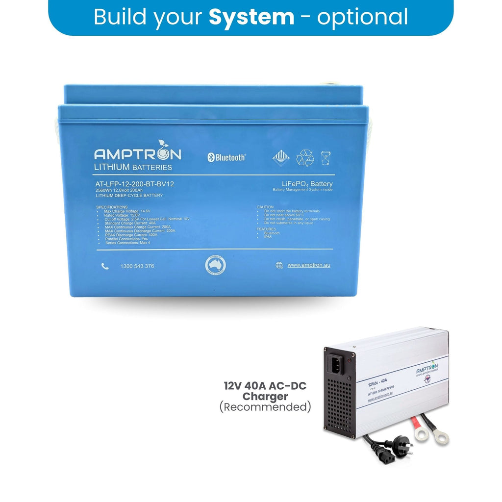 Amptron® 12V 200Ah LiFePO4 Deep Cycle Battery with Bluetooth - 2,560Wh