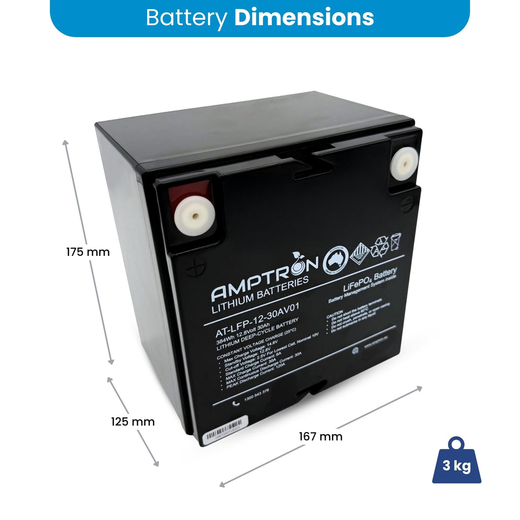 12V 30Ah LiFePO4 Battery Combo Kit with 6A charger and Mini Anderson