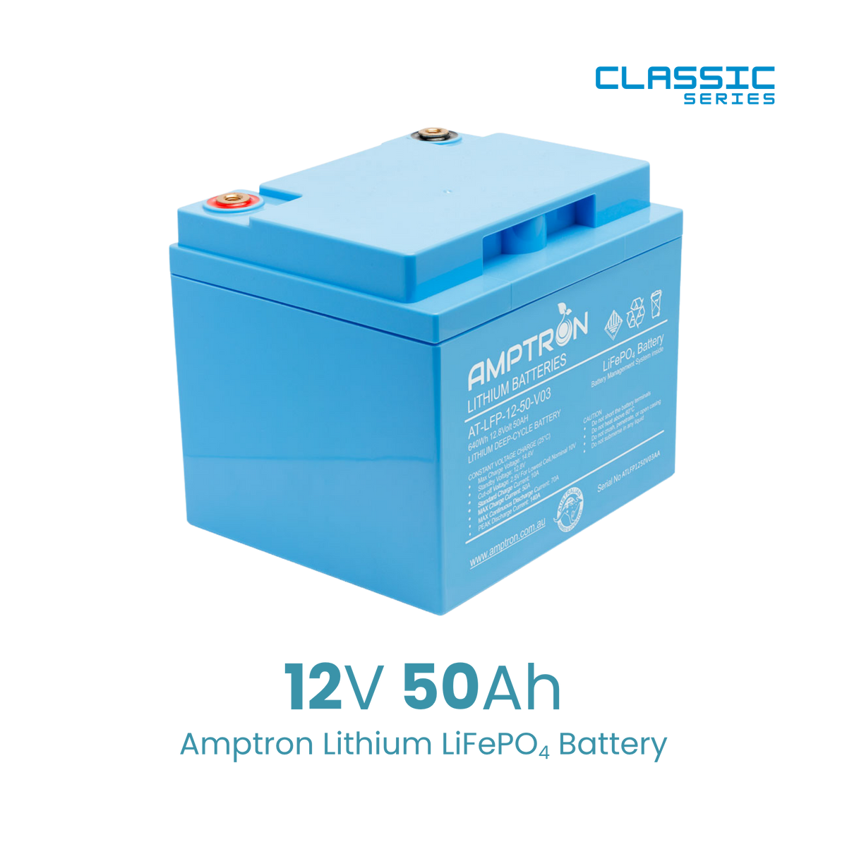 Amptron 12V 50Ah IP65 Extra Compact Lithium LiFePO4 Battery - 640Wh