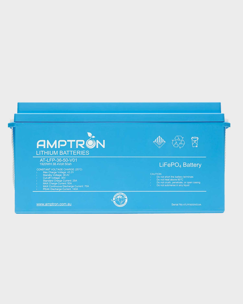 Amptron 36V 50Ah IP65 Lithium LiFePO4 Battery - 1920Wh