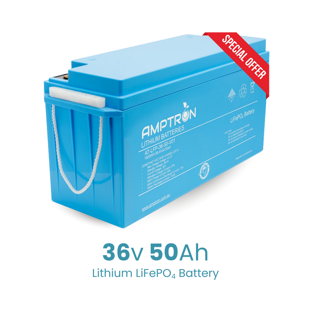 Amptron 36V 50Ah IP65 Lithium LiFePO4 Battery - 1920Wh