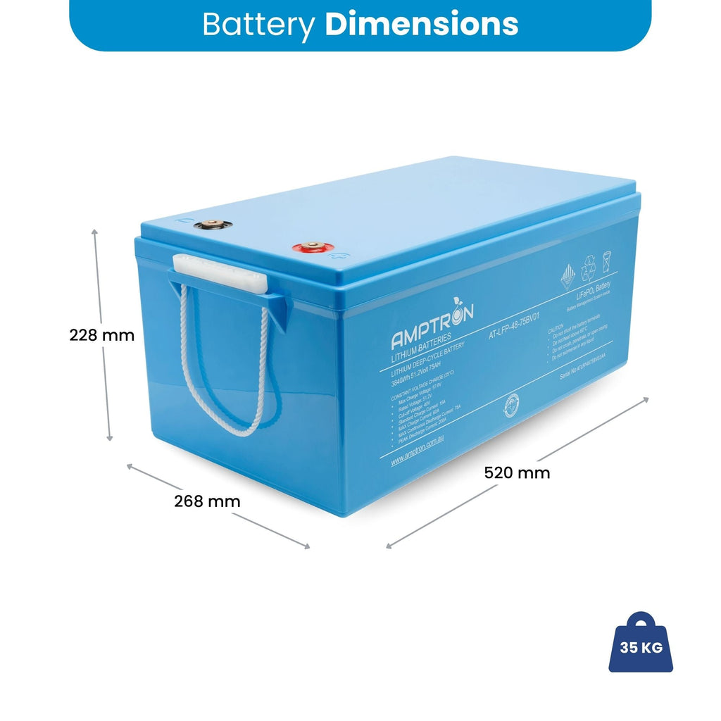 Amptron 48V 75Ah LiFePO4 Deep Cycle Battery - 3,840Wh