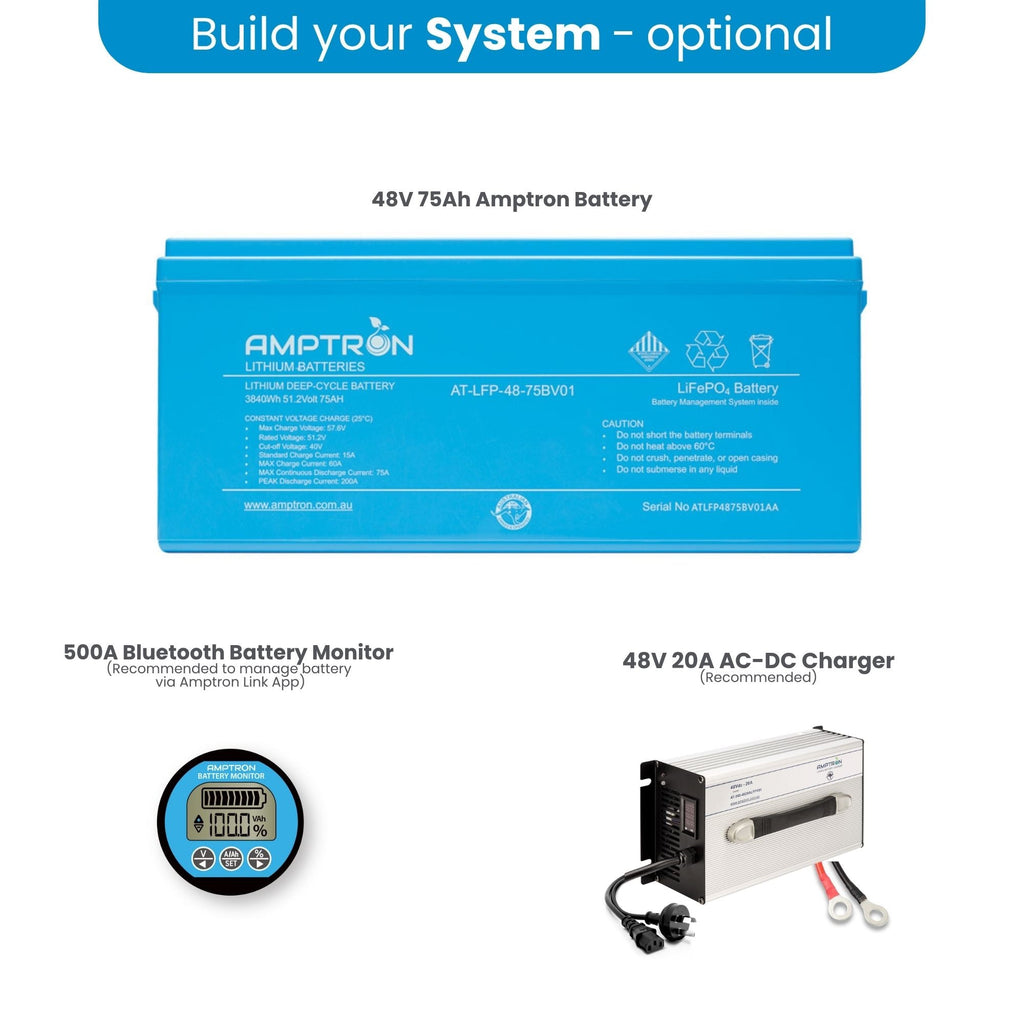 Amptron 48V 75Ah LiFePO4 Deep Cycle Battery - 3,840Wh