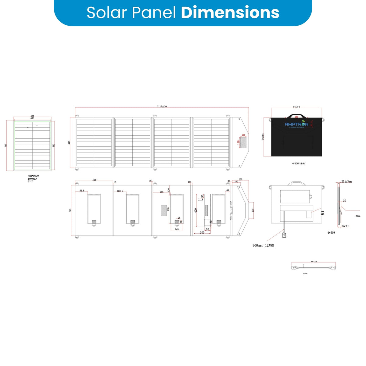 Amptron 200W Folding Lightweight Portable Solar Panel Blanket