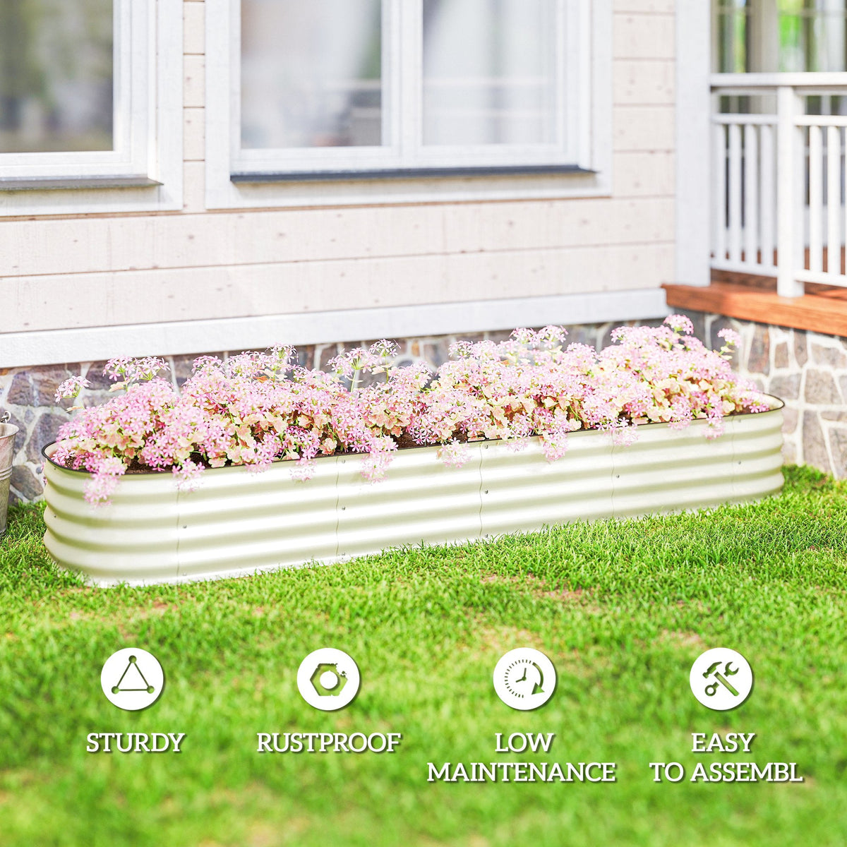 8' x 2' x 1' Galvanized Raised Garden Bed Kit, Cream