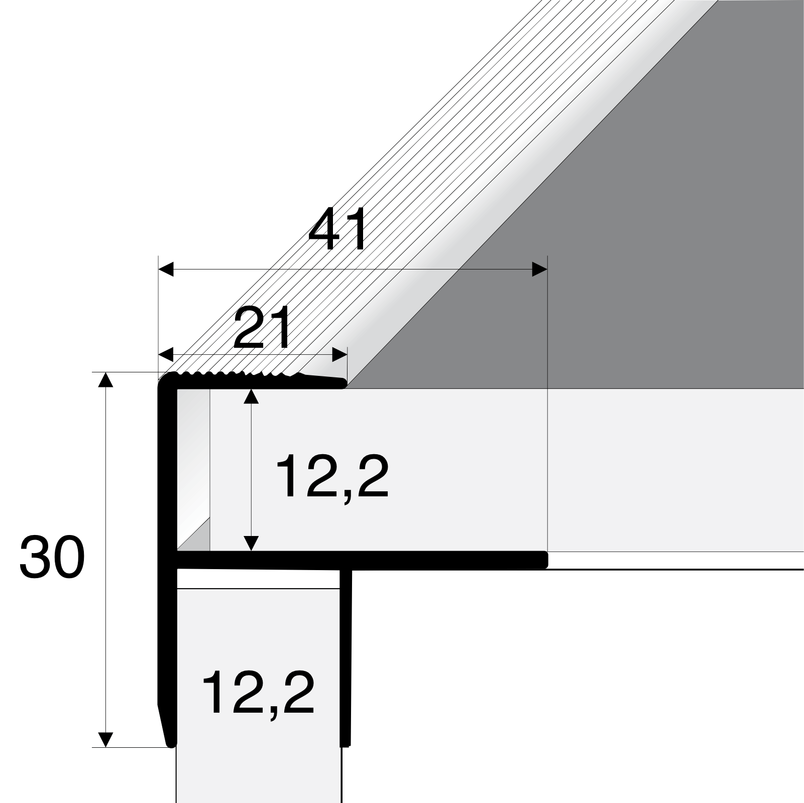 Aluminium Stair Nosing Push-In Edge Trim Hardwood Step Edging 30 x 21mm S60