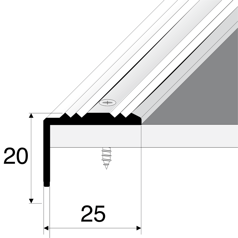 Aluminium Stair Nosing 25x20mm – Anti-Slip Stair Edge Protector Step Trim S02