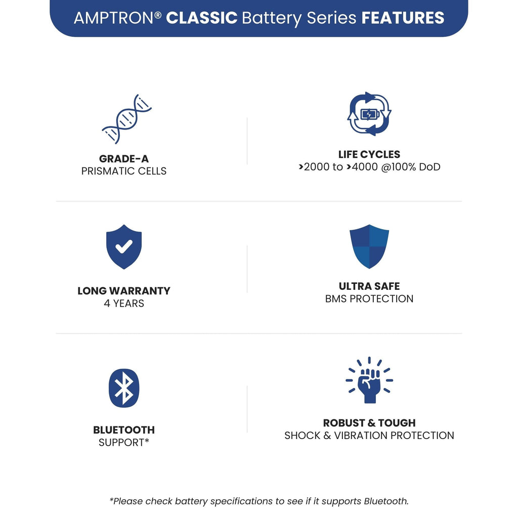 Amptron® 12V 200Ah LiFePO4 Deep Cycle Battery with Bluetooth - 2,560Wh