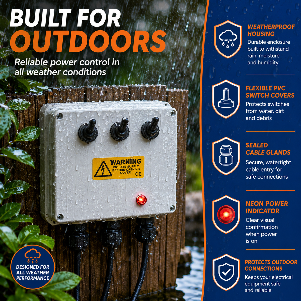 Garden Armoured 6-Way Switch Electrical Box