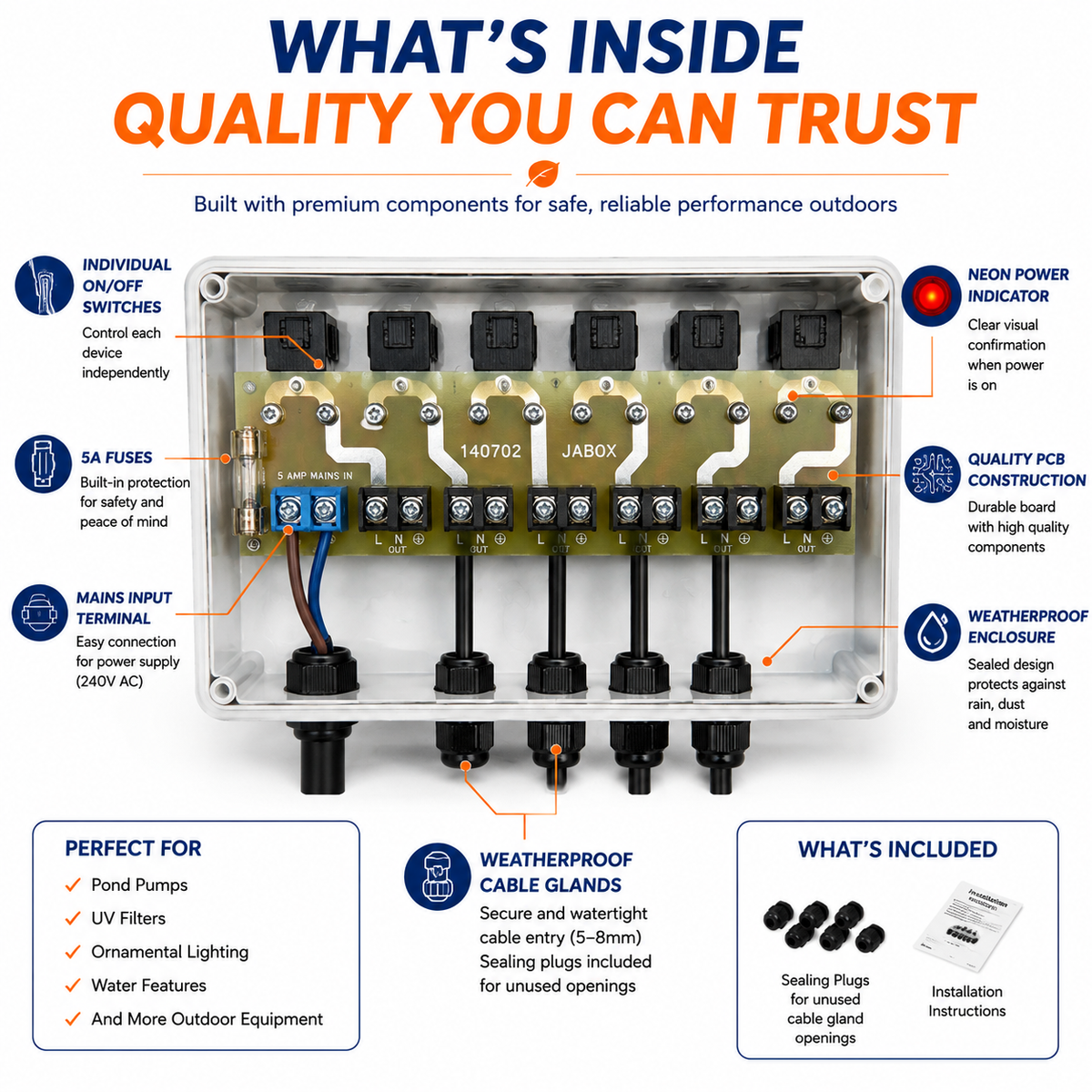 Outdoor Weatherproof 4-Way Switch Box with Neon Indicator