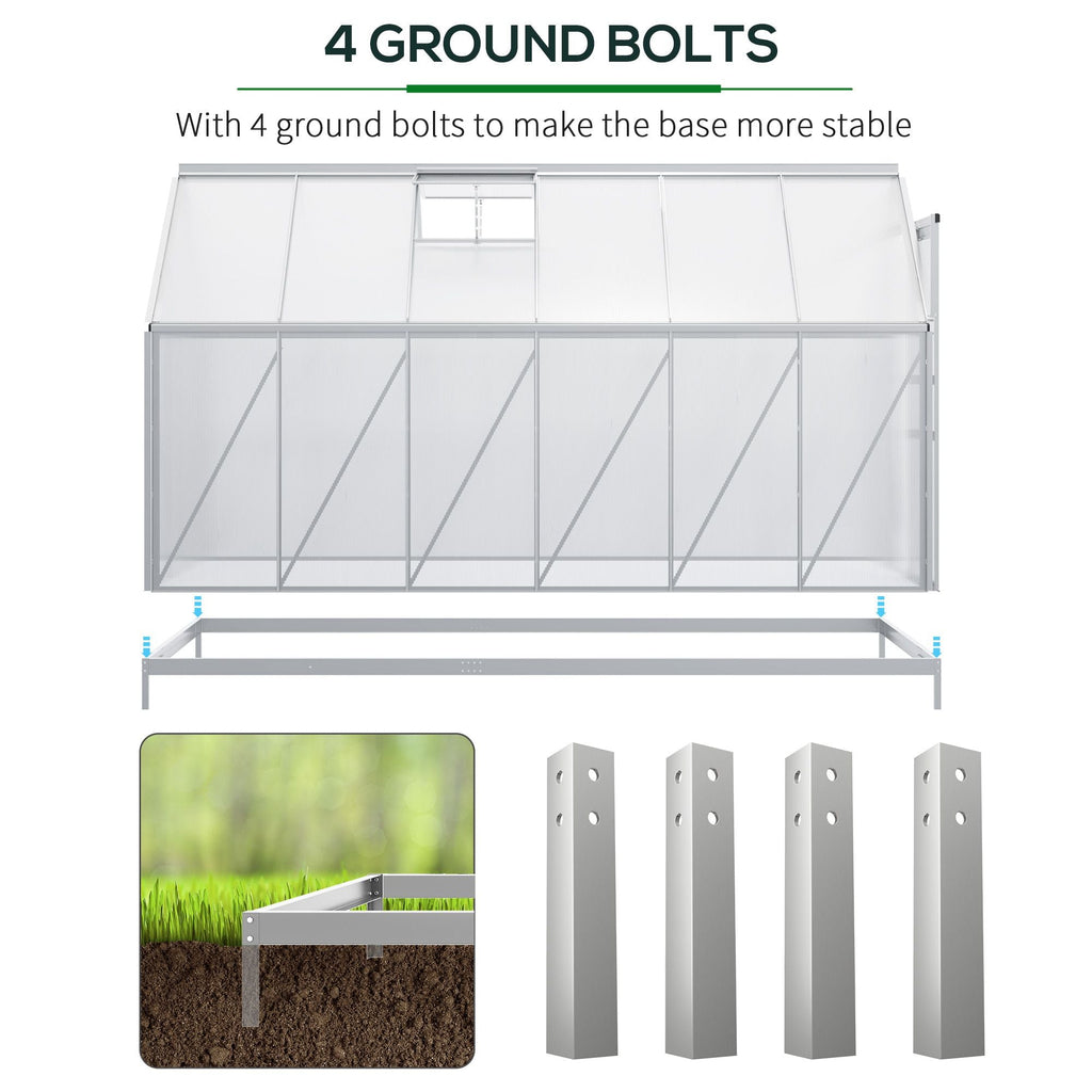 BloomGreen 6' x 12' x 6.5' Polycarbonate Greenhouse with Adjustable Roof Vent & Sliding Door, Clear
