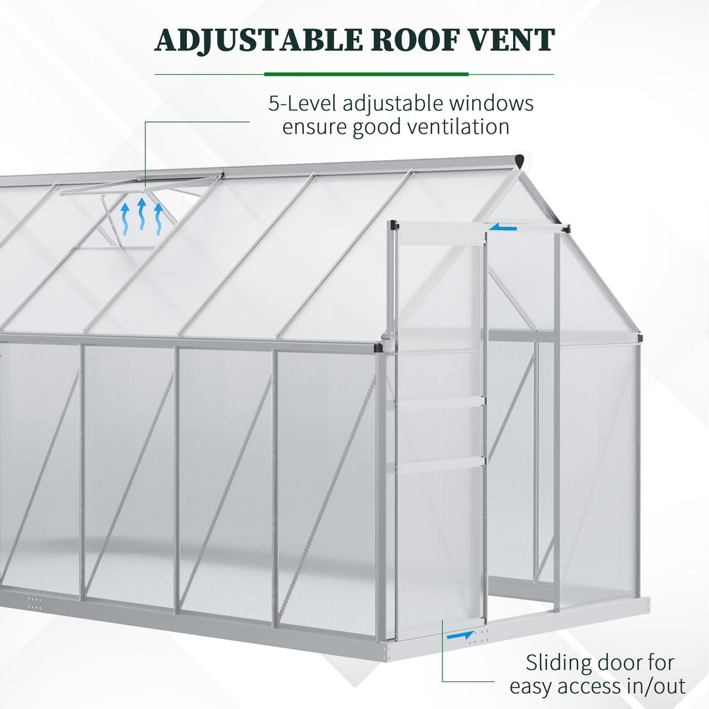 BloomGreen 6' x 12' x 6.5' Polycarbonate Greenhouse with Adjustable Roof Vent & Sliding Door, Clear