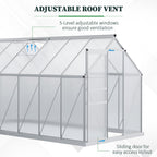 BloomGreen 6' x 12' x 6.5' Polycarbonate Greenhouse with Adjustable Roof Vent & Sliding Door, Clear