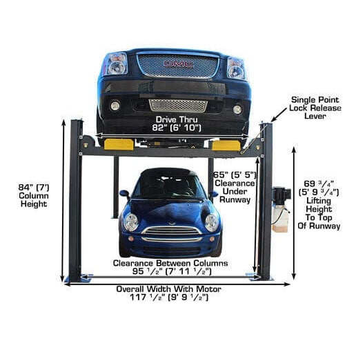 Atlas 408SL 8,000 lb Portable 4-Post Storage Lift + FP8 8-Piece Floor Panel Combo
