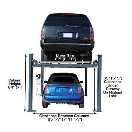 Atlas 408SL 8,000 lb Portable 4-Post Storage Lift + FP8 8-Piece Floor Panel Combo