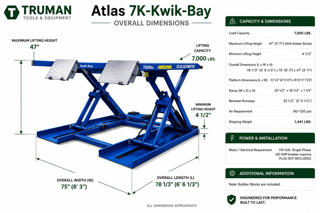 Atlas 7K-Kwik-Bay Portable Mid-Rise Scissor Lift 7000 lb. Capacity