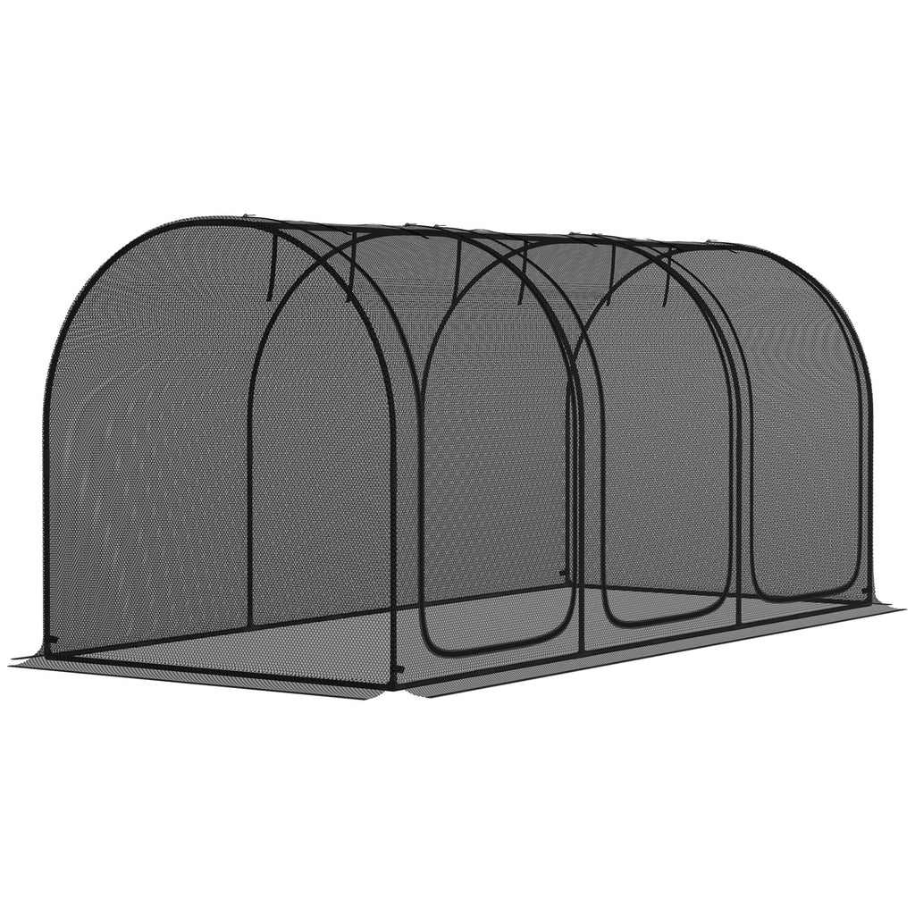 9' x 4' Crop Cage with 3 Zippered Doors & Stakes, Black