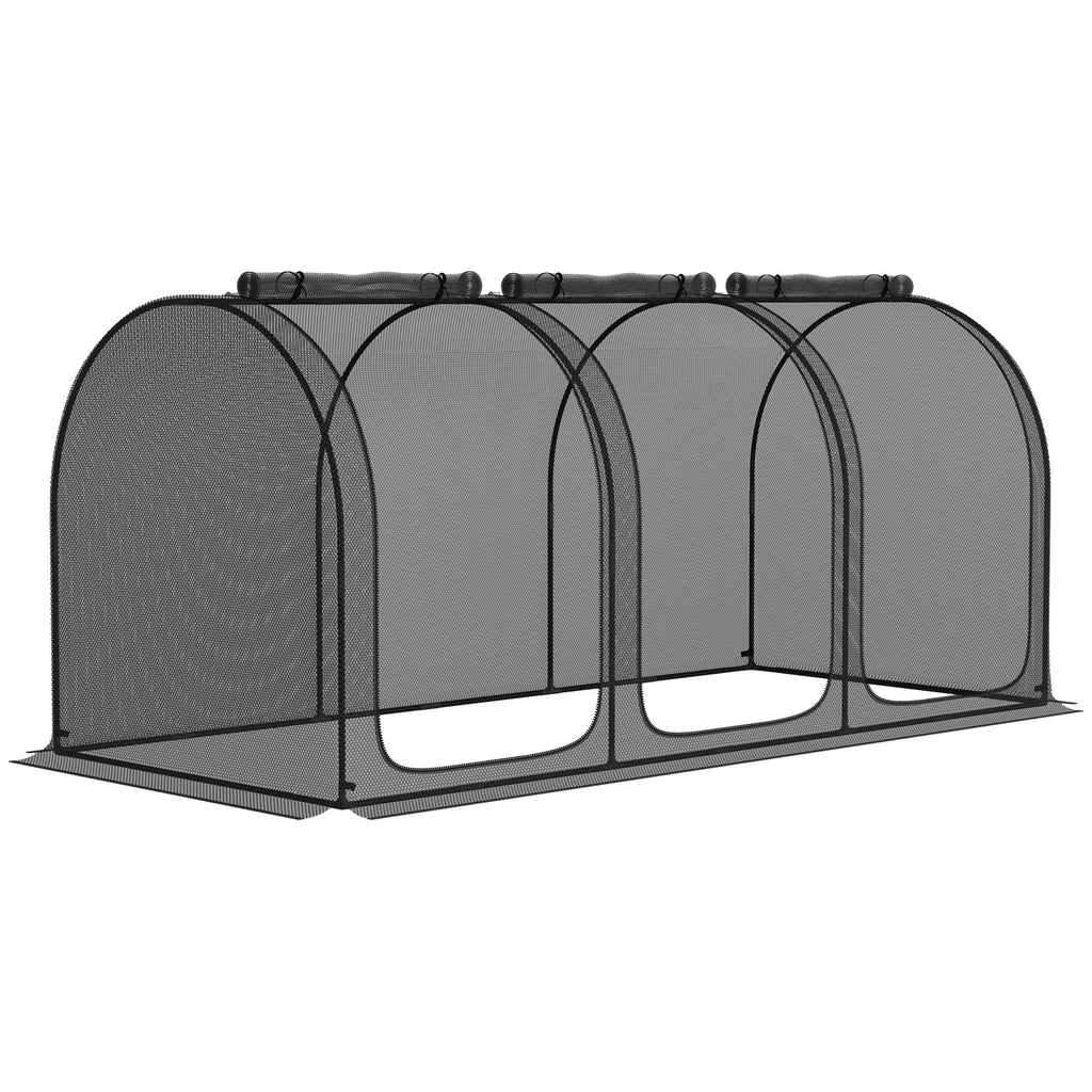 9' x 4' Crop Cage with 3 Zippered Doors & Stakes, Black
