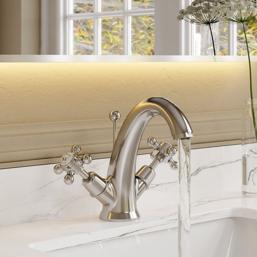 Claremont Topaz Dome Dual Handle Mono Basin Mixer Tap with Pop Up Waste