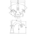 Claremont Topaz Dome Dual Handle Mono Basin Mixer Tap with Pop Up Waste