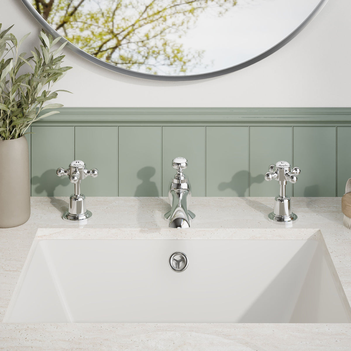 Claremont Topaz 3-Hole Deck Mounted Basin Mixer Tap with Pop Up Waste